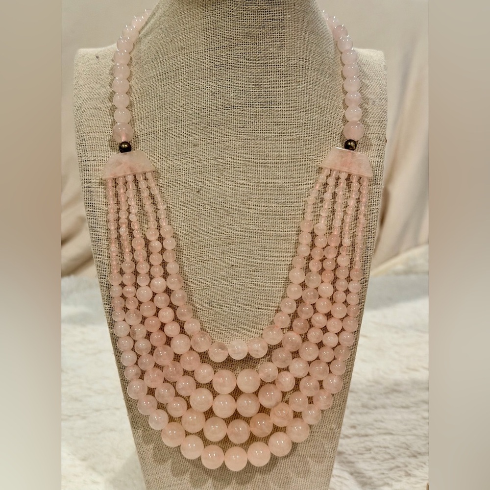 Vintage Multi-Strand Rose Quartz Graduated Bead Necklace